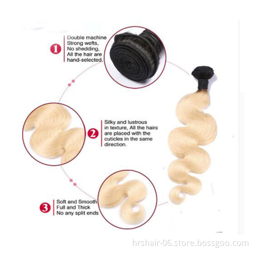 1B 613 Blonde Body Wave hair bundles Brazilian Human Hair Extension With Lace Closure